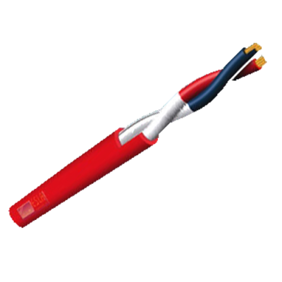 Cabo elétrico com fios coloridos expostos e isolamento vermelho