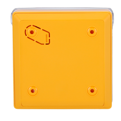 caixa elétrica quadrada amarelo plástico quatro orifícios recorte trapezoidal