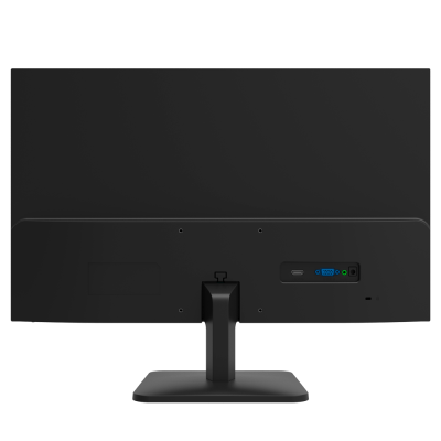 Monitor preto visto de trás com portas USB, VGA e áudio