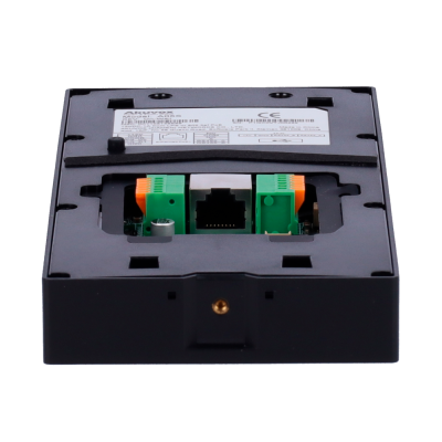 Leitor de cartão de acesso Arvyvox preto com etiqueta e conetor RJ45