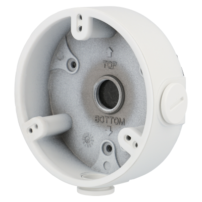 Base redonda branca para montagem com texto TOP e BOTTOM no interior cinza