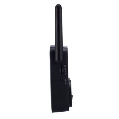 Dispositivo electrónico preto de perfil com antena e ranhura Micro SD