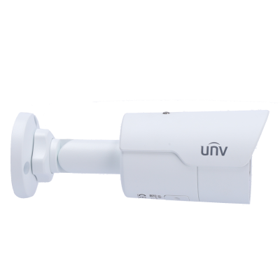 Câmara de segurança branca com suporte de parede e logótipo unv