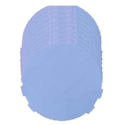 Dez pratos descartáveis azuis empilhados