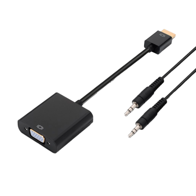 Adaptador HDMI para VGA com cabo auxiliar jack 3,5 mm em fundo branco
