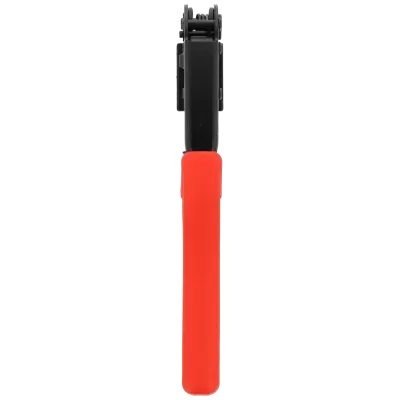 Ferramenta manual com cabo vermelho e parte superior preta sobre fundo preto