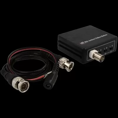Balun de vídeo ativo HD preto com cabo e conectores