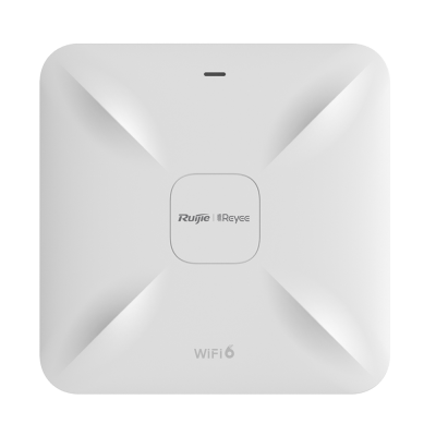Ponto de acesso WiFi 6 Ruijie Reyee branco com design quadrado e ranhuras diagonais