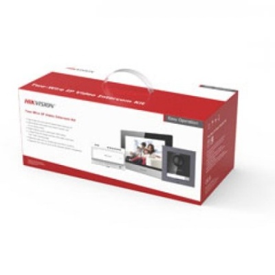 Caixa do sistema de vídeo para porta com monitor e câmara em branco e vermelho