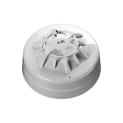 sensor ou alarme de incêndio branco redondo com texto A1R