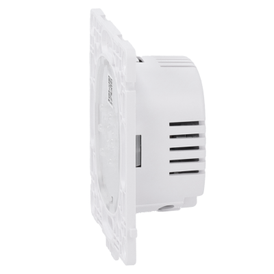 Sensor eletrónico branco em plástico com design quadrado e aberturas laterais