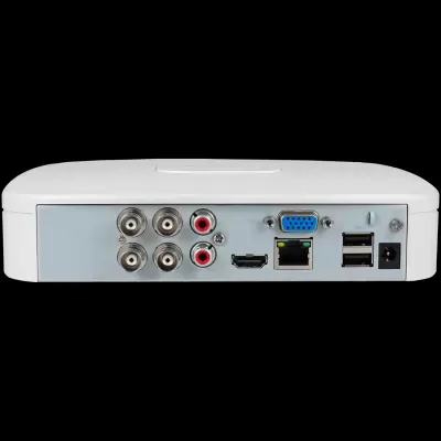 Dispositivo eletrónico branco com várias portas e conexões na parte traseira
