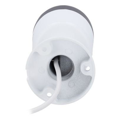 Suporte redondo branco com cabo branco passando por um furo central