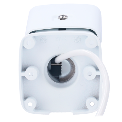 Peça branca de plástico e metal com cabo branco inserido e inscrições SY1-2 e SY1-1.