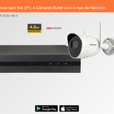 Sistema de videovigilância Hikvision com gravador preto e câmara bullet branca