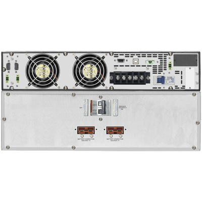 Parte traseira de equipamento eletrónico com ventoinhas e conectores