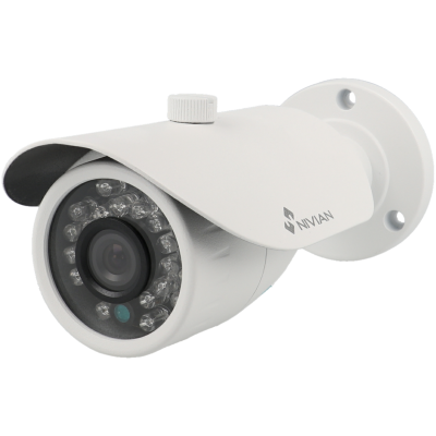 Câmara de segurança exterior branca com LEDs e suporte de montagem