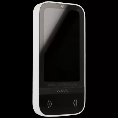 Dispositivo eletrônico preto com moldura branca e texto REMOVE BEFORE USE