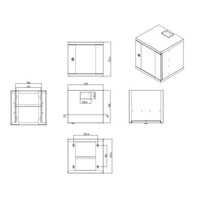 Desenho técnico de armário metálico com dimensões em milímetros