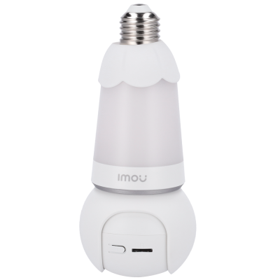 Lâmpada branca com base metálica e ranhura para cartão em fundo branco