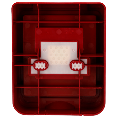 Base quadrada vermelha em plástico com componentes brancos internos