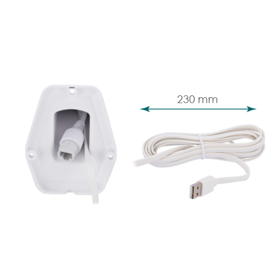 Produto branco com conexão USB e cabo de 230 mm
