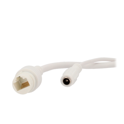 Cabo branco com conector RJ45 e conector de alimentação DC