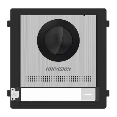 Módulo de vídeo intercomunicador HIKVISION preto e cinza com lente central