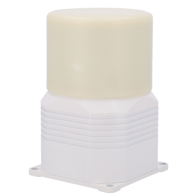 Luz de sinalização industrial com cúpula amarela e base branca