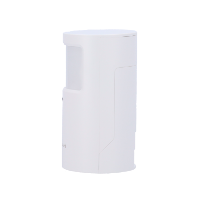 Dispositivo branco cilíndrico com janela translúcida e superfície lisa