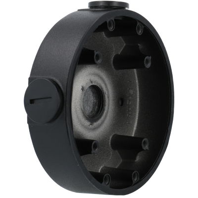 Caixa de ligação elétrica redonda preta com parafusos interiores