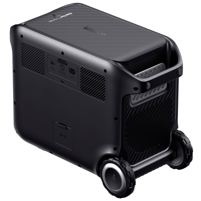 Gerador portátil preto com rodas e pega integrada