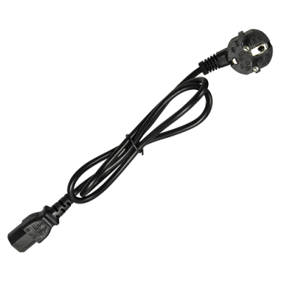 Cabo elétrico preto com ficha de três pinos e ficha IEC