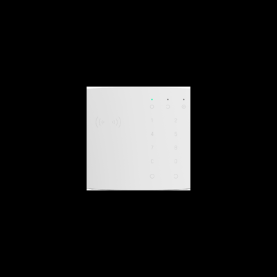 dispositivo branco com teclado numérico de toque e ícones de cadeado