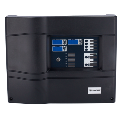 Painel de controlo preto com visor digital azul e logótipo EDWARDS