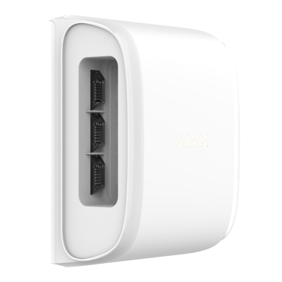 Dispositivo branco com três portas pretas e texto dourado AJAX