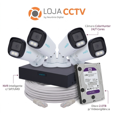 Kit de videovigilância com quatro câmaras Uniarch, NVR, cabo e disco rígido WD Purple de 2.0TB