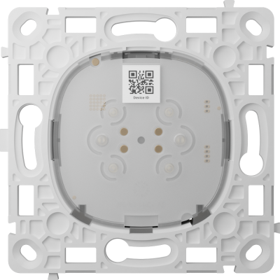Suporte branco com contatos metálicos e código QR