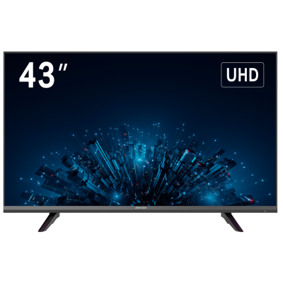 Televisor 43 polegadas com ecrã UHD e imagem digital azul