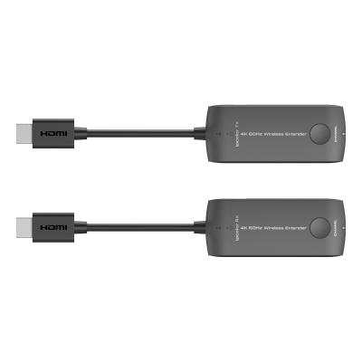 Extensores sem fios pretos com cabo HDMI e texto branco