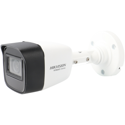 Câmara de vigilância Hikvision HiWatch Series branca e preta com suporte branco