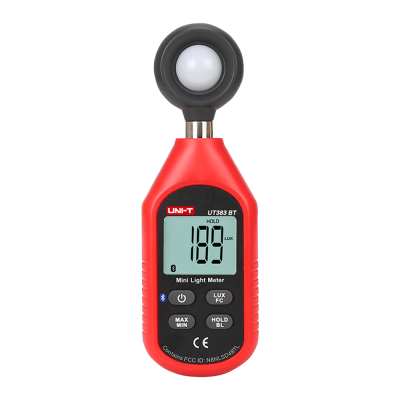 Fotómetro digital Mini Light Meter vermelho com visor LCD e sensor de luz circular