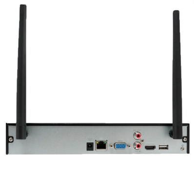 Aparelho eletrônico com duas antenas e várias conexões na parte traseira