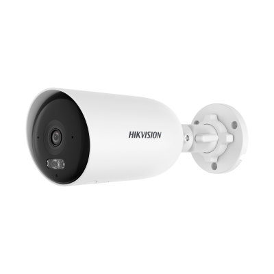 Câmara de vigilância branca da marca HIKVISION com lente preta circular