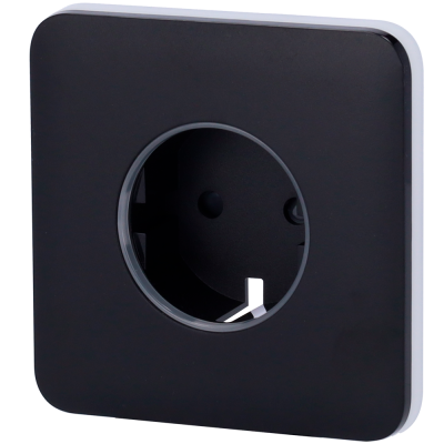 Tomada elétrica de parede quadrada preta com interior redondo
