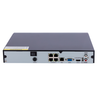 Dispositivo eletrónico retangular cinza com portas Ethernet, VGA, HDMI, USB e áudio