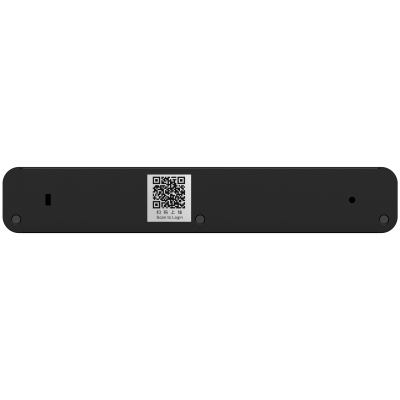 Barra preta com código QR e texto Scan to Login