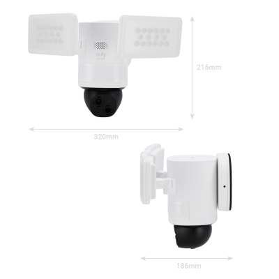 Câmara de segurança branca Eufy Security com luzes e lentes pretas