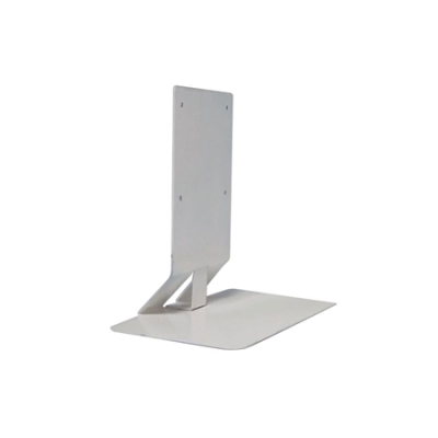 Suporte metálico branco com base larga e placa vertical