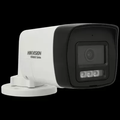 Câmara de segurança branca HIKVISION HiWatch Series com lente e LEDs